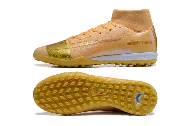 Nike Mercurial Or Beige Flyknit Upper High-Top Collar Turf Chaussures de Football 9