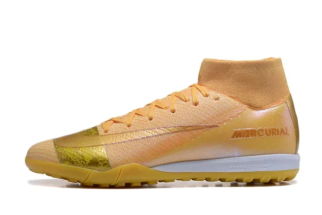 Nike Mercurial Or Beige Flyknit Upper High-Top Collar Turf Chaussures de Football 10