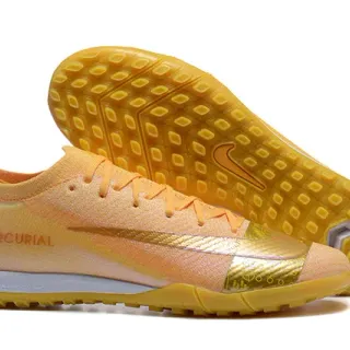 Nike Mercurial Orange Gold Knit Upper Metallic Accents Turf Soccer Shoes