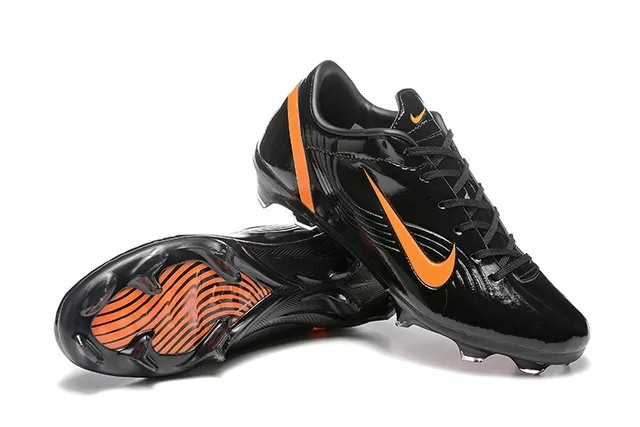 Nike Mercurial Vapor Black Orange Glossy Patent-Like Upper Firm-Ground Soccer Shoes 7