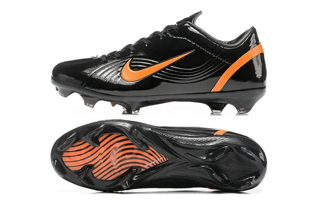 Nike Mercurial Vapor Black Orange Glossy Patent-Like Upper Firm-Ground Soccer Shoes 9