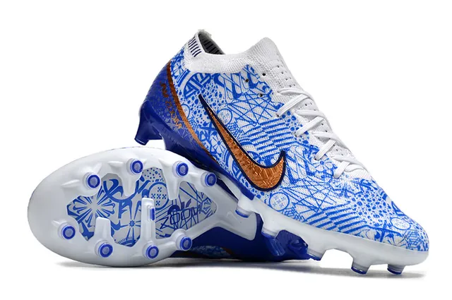 Nike Mercurial Vapor Chaussures de football à graphique d'art de ligne bleue sur terrain ferme 3