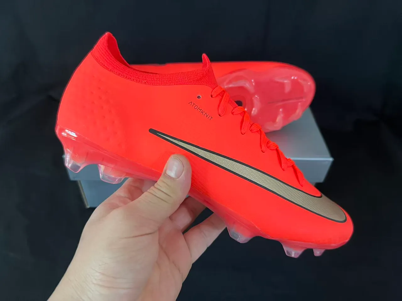Nike Mercurial Vapor Red Gold Low-Cut Sock-Fit Collar Atomknit Upper Firm-Ground Soccer Shoes 8