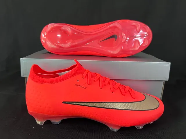 Nike Mercurial Vapor Red Gold Low-Cut Sock-Fit Collar Atomknit Upper Firm-Ground Soccer Shoes 9