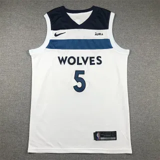 Nike Minnesota Timberwolves Anthony Edwards #5 White Navy V-Neck Sleeveless Contrast Panels Jersey