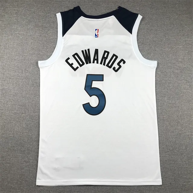 Nike Minnesota Timberwolves Anthony Edwards #5 Blanc Marine V-Neck Sans Manches Panneaux contrastés Maillot 3