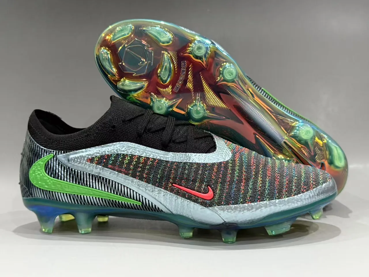 Nike Multicolor Black Flyknit Upper Iridescent Holographic Sole Firm-Ground Soccer Shoes 1