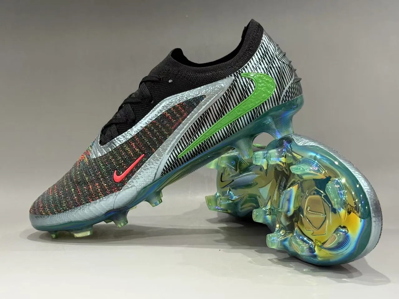 Nike Multicolor Black Flyknit Upper Iridescent Holographic Sole Firm-Ground Soccer Shoes 4