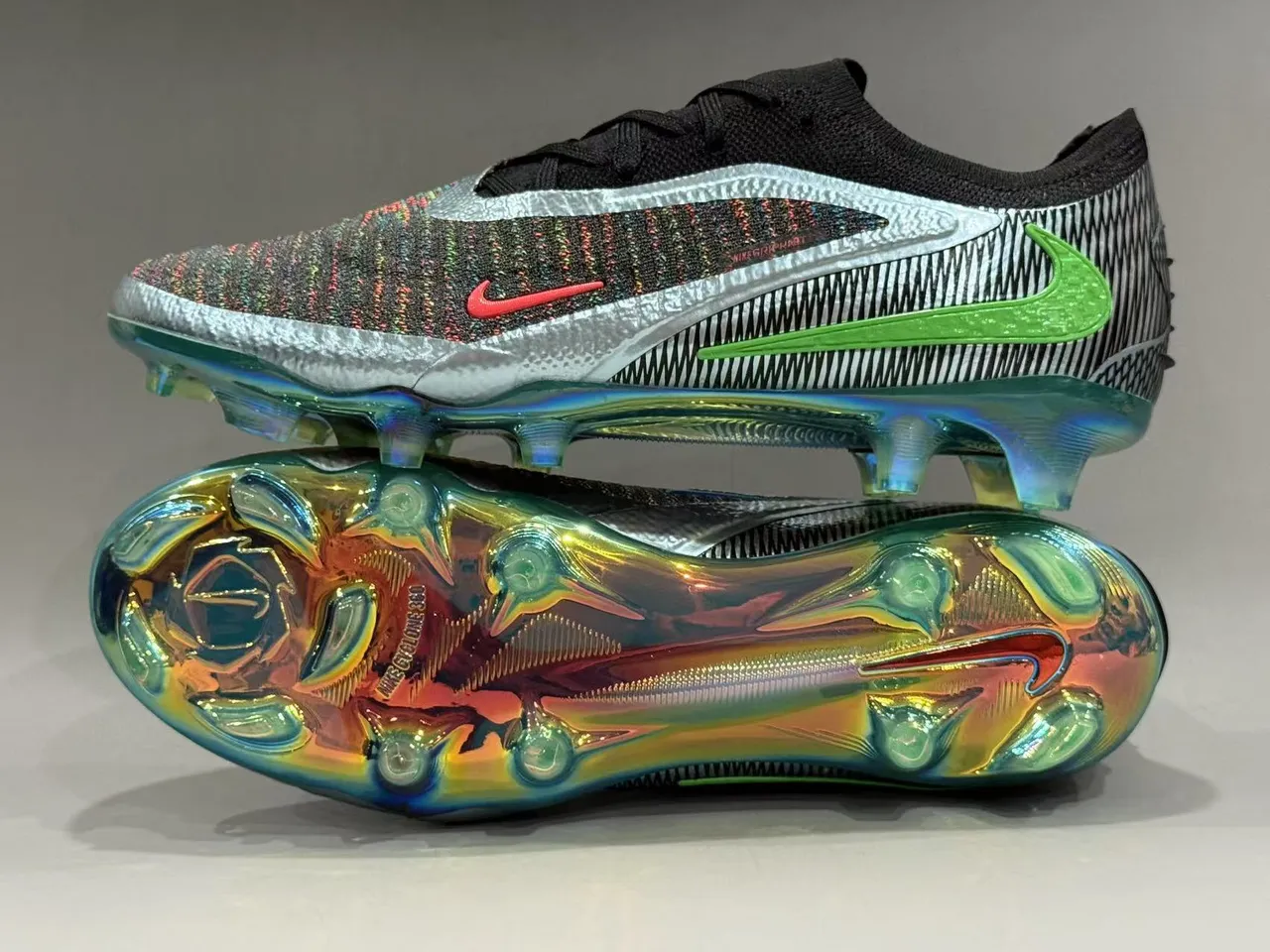 Nike Multicolor Black Flyknit Upper Iridescent Holographic Sole Firm-Ground Soccer Shoes 5