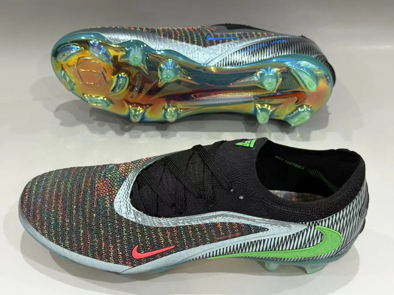 Nike Multicolor Black Flyknit Upper Iridescent Holographic Sole Firm-Ground Soccer Shoes 7