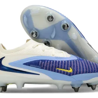 Nike Phantom GT Beige Blue Knitted Upper Metal-Studded Sole Firm-Ground Soccer Shoes