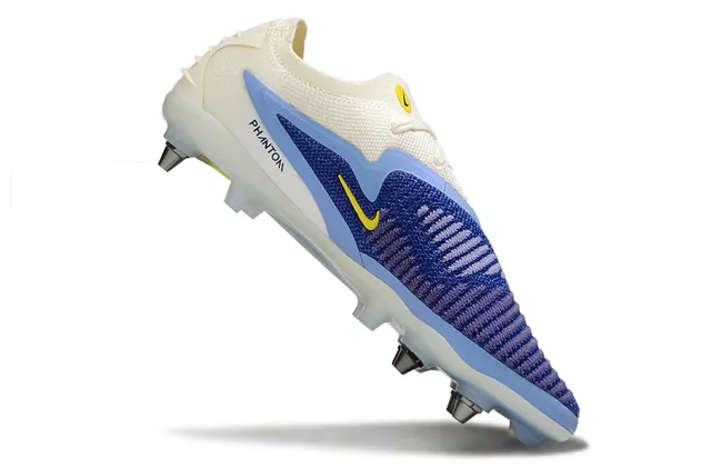 Nike Phantom GT Beige Blue Knitted Upper Metal-Studded Sole Firm-Ground Soccer Shoes 2