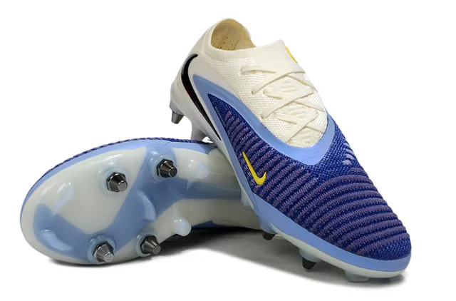 Nike Phantom GT Beige Blue Knitted Upper Metal-Studded Sole Firm-Ground Soccer Shoes 4