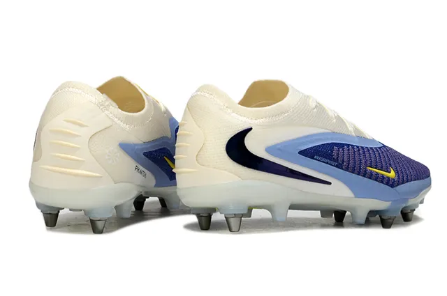 Nike Phantom GT Beige Blue Knitted Upper Metal-Studded Sole Firm-Ground Soccer Shoes 5