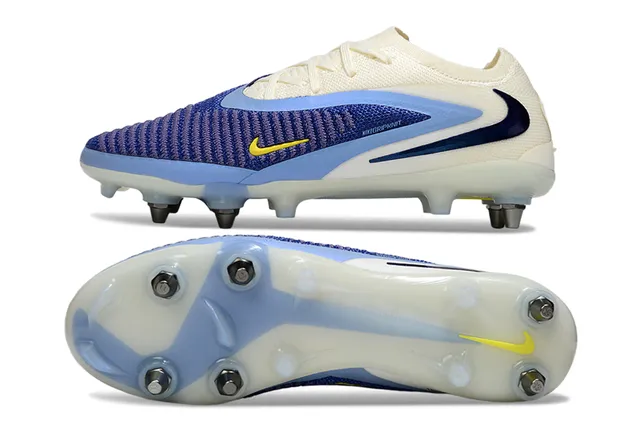 Nike Phantom GT Beige Blue Knitted Upper Metal-Studded Sole Firm-Ground Soccer Shoes 6