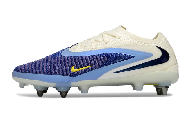 Nike Phantom GT Beige Blue Knitted Upper Metal-Studded Sole Firm-Ground Soccer Shoes 7
