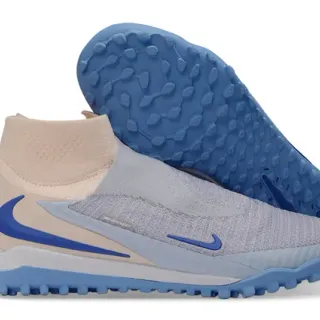 Nike Phantom GT Beige Blue Sock-Fit Upper Knit Construction Turf Soccer Shoes