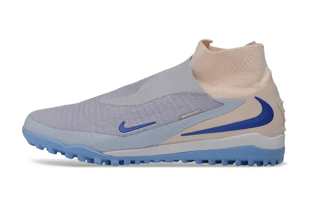 Nike Phantom GT Beige Azul Zapatos de fútbol con construcción de upper en knit ajustable para turf 18