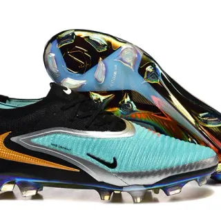 Nike Phantom GT Black Multicolor Low-Cut Knit Upper Iridescent Holographic Sole Firm-Ground Soccer Shoes