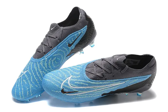 Nike Phantom GT Blue Black Textured Knit Upper Asymmetrical Lacing Firm-Ground Soccer Shoes 2