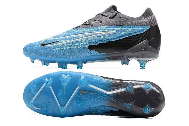 Nike Phantom GT Blue Black Textured Knit Upper Asymmetrical Lacing Firm-Ground Soccer Shoes 9