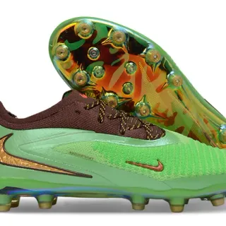Nike Phantom GT Green Brown Knit Upper Iridescent Sole Plate Firm-Ground Soccer Shoes