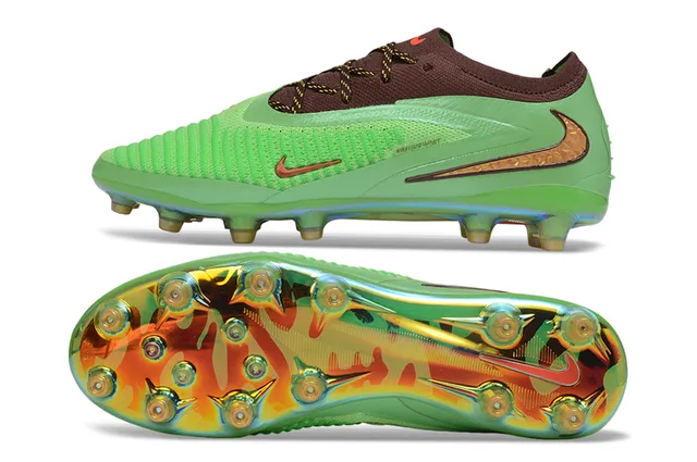 Nike Phantom GT Green Brown Knit Upper Iridescent Sole Plate Firm-Ground Soccer Shoes 6