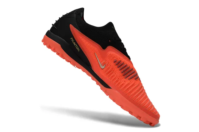 Nike Phantom GT Chaussures de football avec upper en tricot orange noir, lacets asymétriques pour turf 2