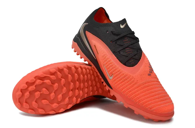 Nike Phantom GT Chaussures de football avec upper en tricot orange noir, lacets asymétriques pour turf 4