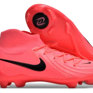 Nike Pink Black High-Cut Knit Collar Textured Synthetic Forefoot Cage Firm-Ground Soccer Shoes
