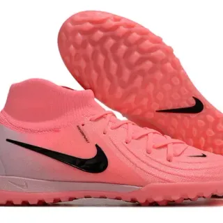 Nike Zapatillas de fútbol turf con collar de calcetín de punto rosa negro superposición sintética cage