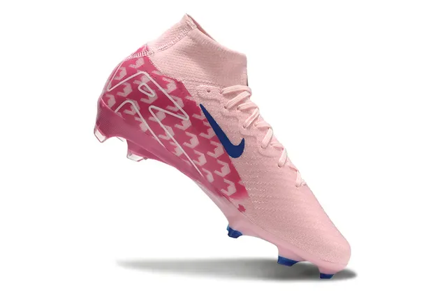 Nike Chaussures de Football Rose Bleu Haute Coupe Collet Chaussette Tissu Synthétique Motif Sol Ferme 2