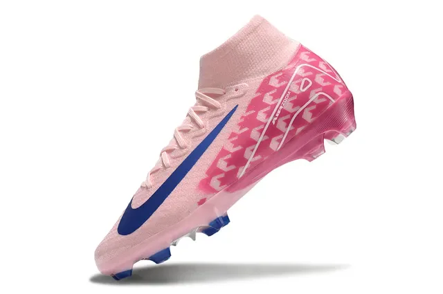 Nike Chaussures de Football Rose Bleu Haute Coupe Collet Chaussette Tissu Synthétique Motif Sol Ferme 3
