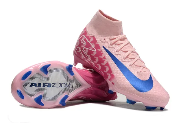 Nike Chaussures de Football Rose Bleu Haute Coupe Collet Chaussette Tissu Synthétique Motif Sol Ferme 4