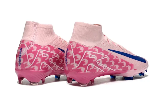 Nike Chaussures de Football Rose Bleu Haute Coupe Collet Chaussette Tissu Synthétique Motif Sol Ferme 5