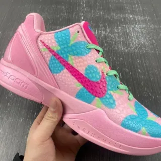 Nike Pink Blue Low-Top Silhouette Textured Floral-Patterned Upper Basketball Shoes