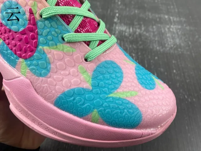 Nike Pink Blue Low-Top Silhouette Textured Floral-Patterned Upper Basketball Shoes 3