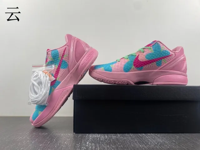 Nike Pink Blue Low-Top Silhouette Textured Floral-Patterned Upper Basketball Shoes 16