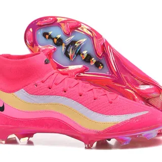Nike Pink Gold High-Cut Knit Upper Iridescent Translucent Sole Firm-Ground Soccer Shoes