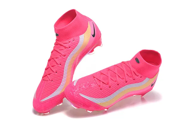 Nike Pink Gold High-Cut Knit Upper Iridescent Translucent Sole Firm-Ground Soccer Shoes 2
