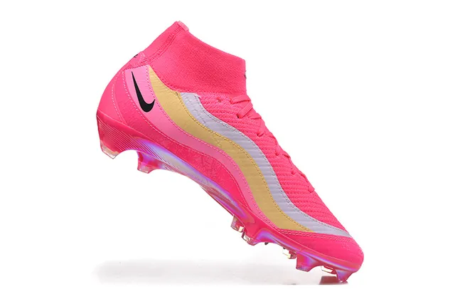 Nike Pink Gold High-Cut Knit Upper Iridescent Translucent Sole Firm-Ground Soccer Shoes 3