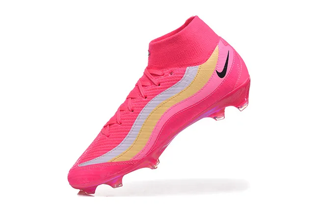 Nike Pink Gold High-Cut Knit Upper Iridescent Translucent Sole Firm-Ground Soccer Shoes 4