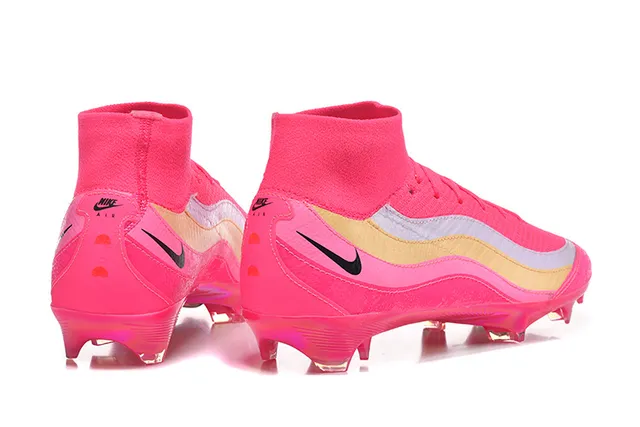 Nike Pink Gold High-Cut Knit Upper Iridescent Translucent Sole Firm-Ground Soccer Shoes 5