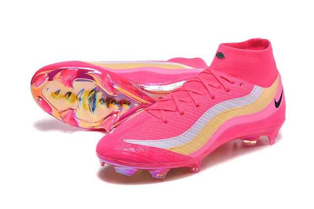 Nike Pink Gold High-Cut Knit Upper Iridescent Translucent Sole Firm-Ground Soccer Shoes 6