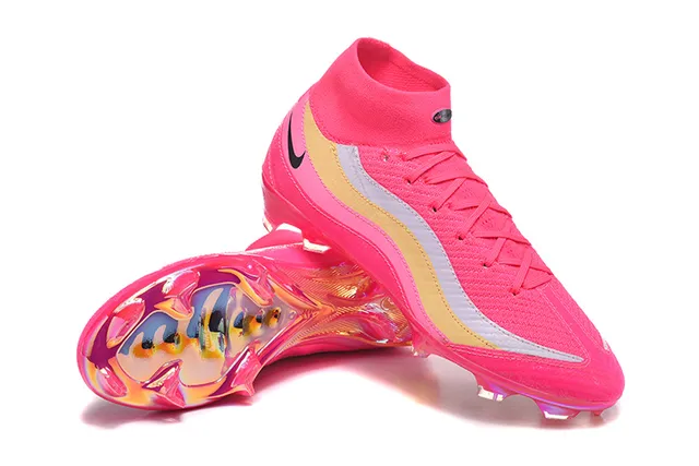 Nike Pink Gold High-Cut Knit Upper Iridescent Translucent Sole Firm-Ground Soccer Shoes 7