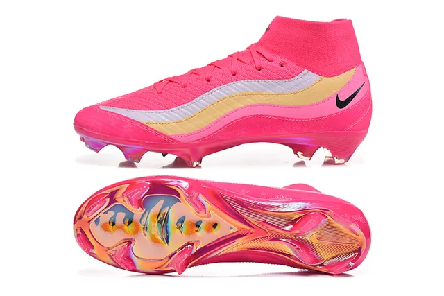 Nike Pink Gold High-Cut Knit Upper Iridescent Translucent Sole Firm-Ground Soccer Shoes 9
