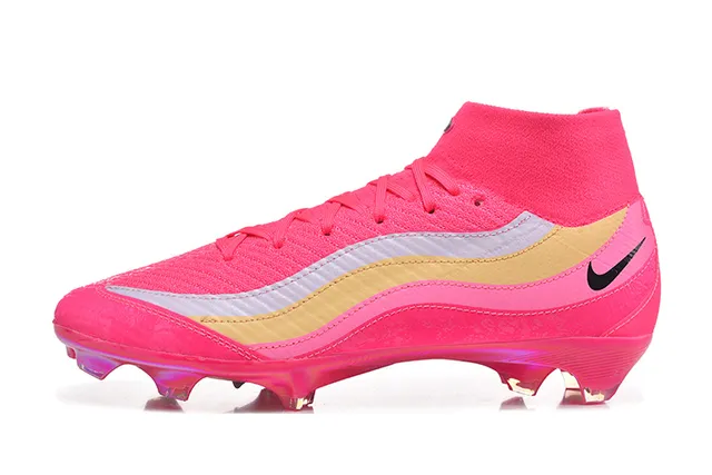 Nike Pink Gold High-Cut Knit Upper Iridescent Translucent Sole Firm-Ground Soccer Shoes 10