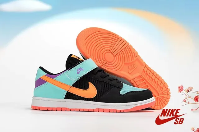 Nike SB Dunk Low Negro Púrpura Naranja Zapatos de Skateboard 21