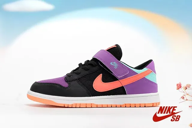 Nike SB Dunk Low Negro Púrpura Naranja Zapatos de Skateboard 22