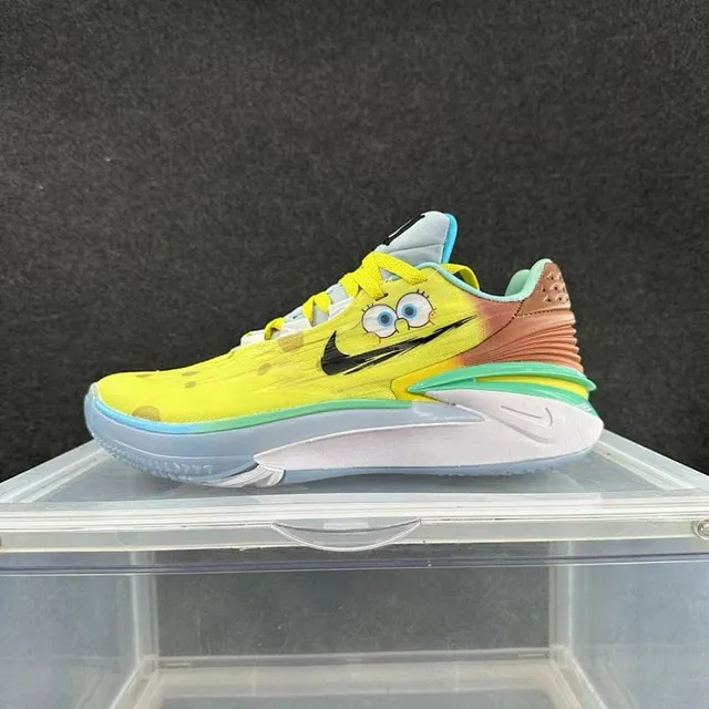 Nike SpongeBob Yellow Multicolor Low-Top Silhouette Character Graphic Print Basketball Shoes 1